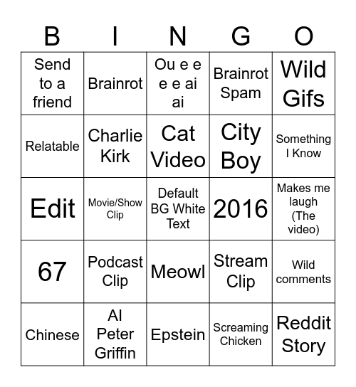 IG Reels Bingo Card