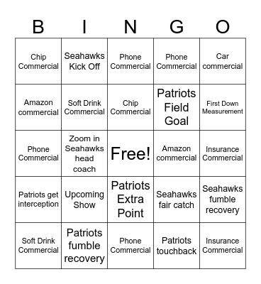 SUPER BOWL Bingo Card