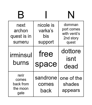 nod krai story/lore bingo Card