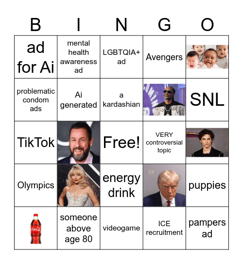 super bowl commercials Bingo Card