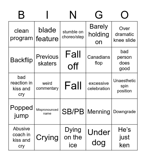 Olympics figure skating bingo Card