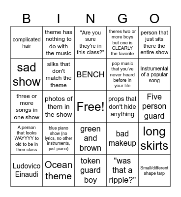 Winter Guard cliches Bingo Card