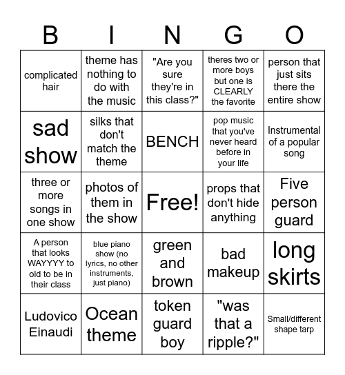 Winter Guard cliches Bingo Card