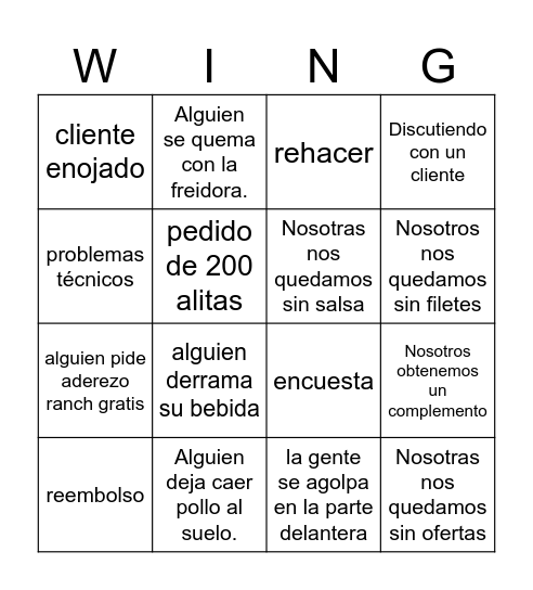 Bingo: Edición Wingstop Bingo Card