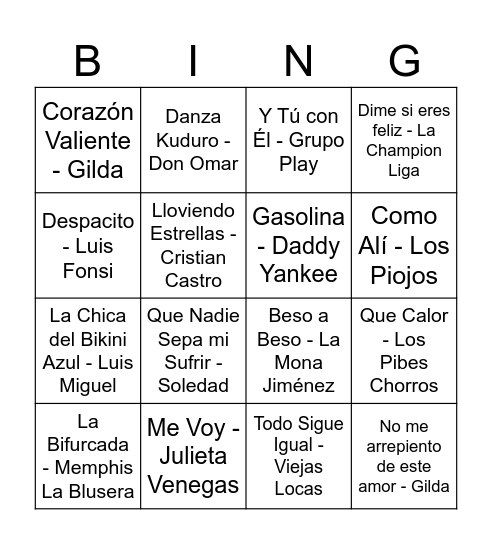 Bingo musical Bingo Card