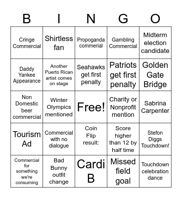 Super Bowl LX Bingo Card