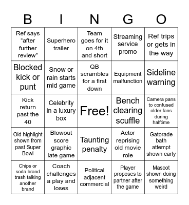 2026 Superbowl! Bingo Card