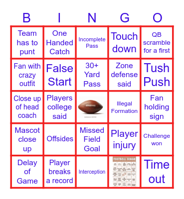 Super bowl Bingo Card