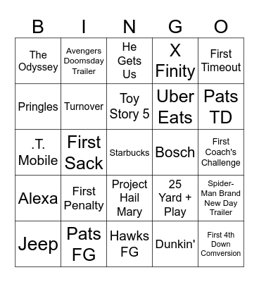 Superbowl LX Bingo Card