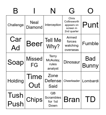 Super Bowl 2026 Bingo Card