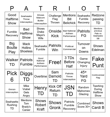 Super Bowl 60 Bingo Card
