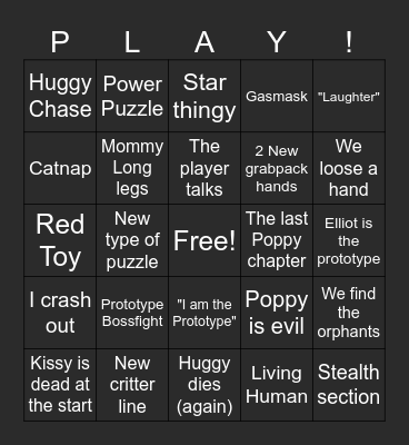 Poppy Playtime Chapter 5 Bingo Card