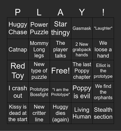 Poppy Playtime Chapter 5 Bingo Card