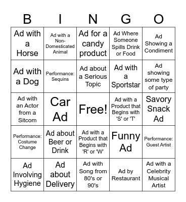 Super Bowl 2026 Bingo Card