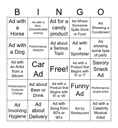 Super Bowl 2026 Bingo Card