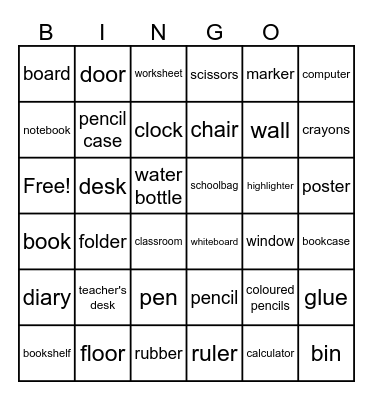 SCHOOL WORDS Bingo Card