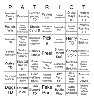 Super Bowl 60 Bingo Card