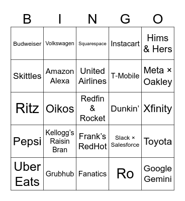 Super Bowl Ads 2026 Bingo Card