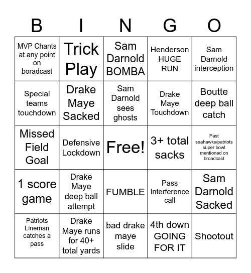 Super Bowl 60 Bingo Card