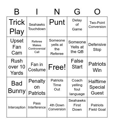 Super Bowl LX Bingo Card