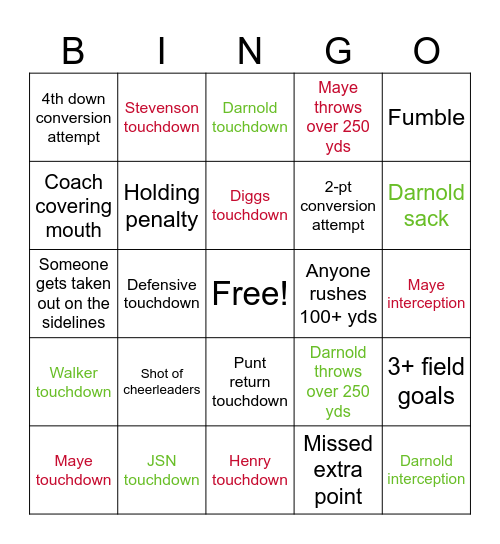 Super Bowl 2026 Bingo Card