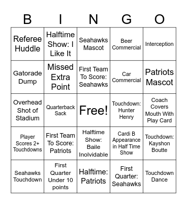 SUPERBOWL 2026 Bingo Card