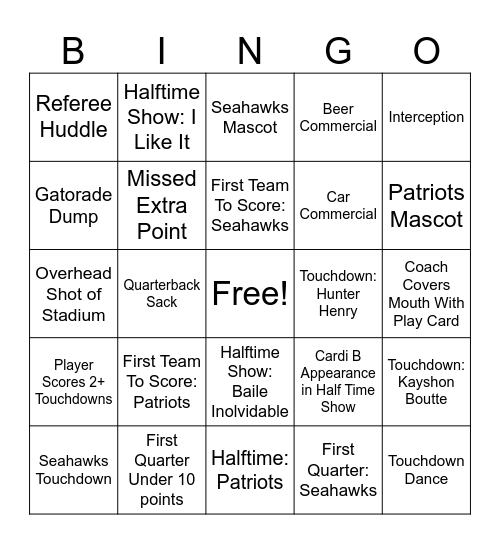 SUPERBOWL 2026 Bingo Card