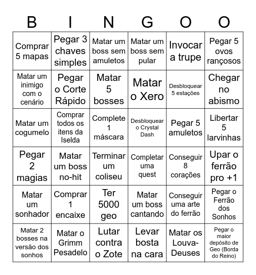 Hollow Knight Bingo Card