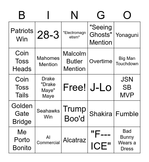SB 60 Bingo 2.0 Bingo Card