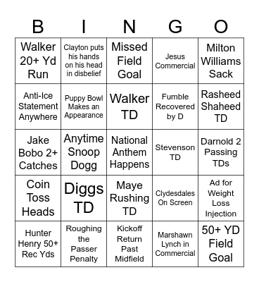 Super Bowl 2026 Bingo Card