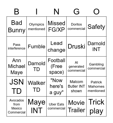 SB LX Bingo Card