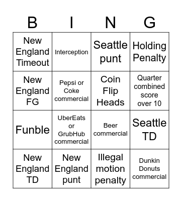 Superbowl 60 Bingo Card