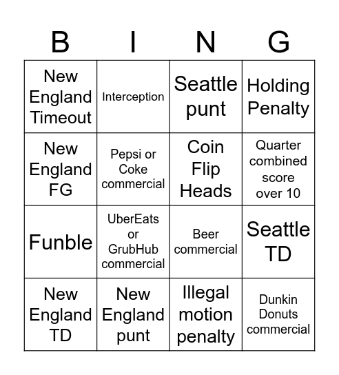 Superbowl 60 Bingo Card