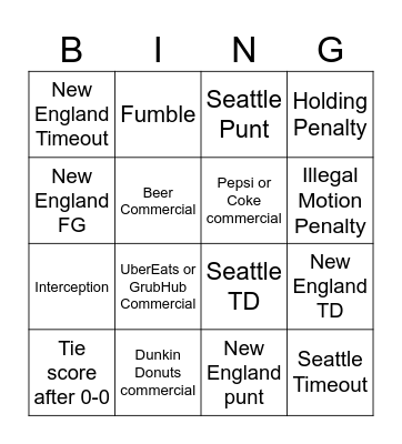 Superbowl 60 Bingo Card