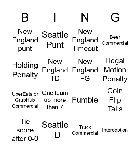 Superbowl 60 Bingo Card