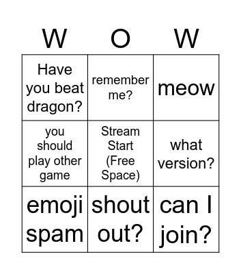 STREAM/CHAT BINGO Card