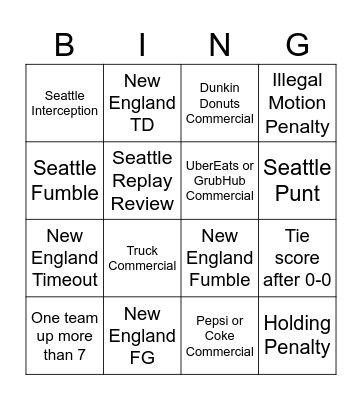 Superbowl 60 Bingo Card