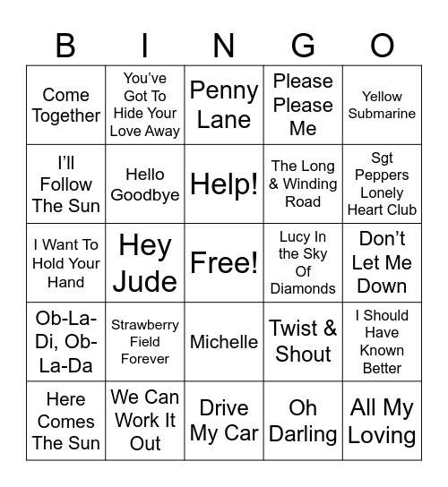 MINGO-Beatles Edition Bingo Card