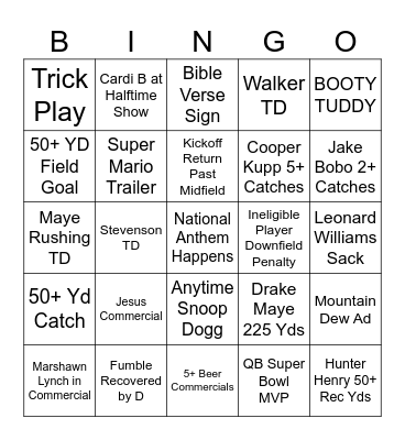 Super Bowl 2026 Bingo Card