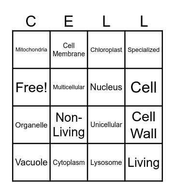Cells & Organelles Bingo Card