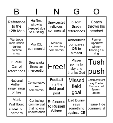 Wingfield Superbowl Bingo! Bingo Card