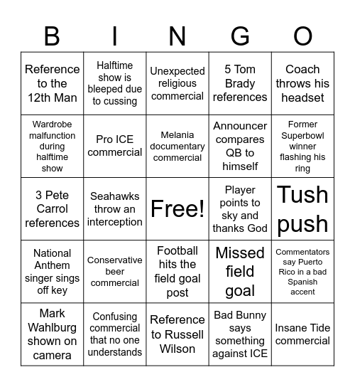 Wingfield Superbowl Bingo! Bingo Card