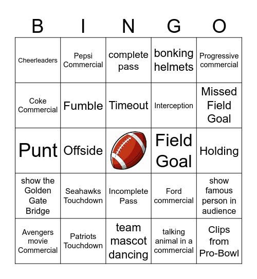 Super Bowl Bingo! Bingo Card