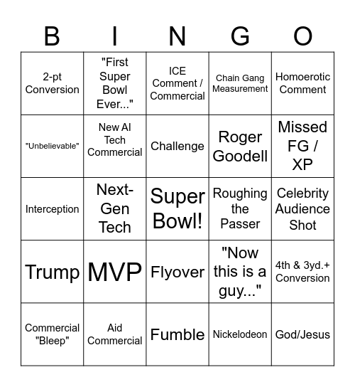 Super Bowl LX Bingo Card