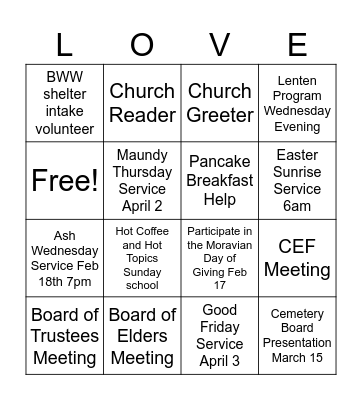 Confirmation Bingo Card