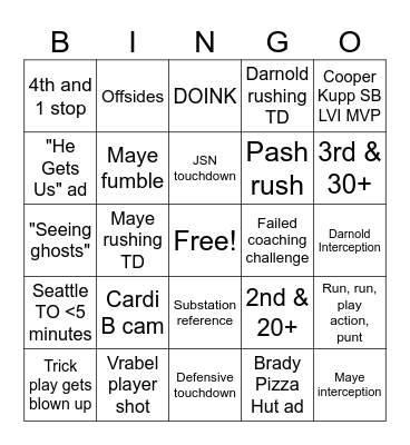 Superbowl LX Bingo Card