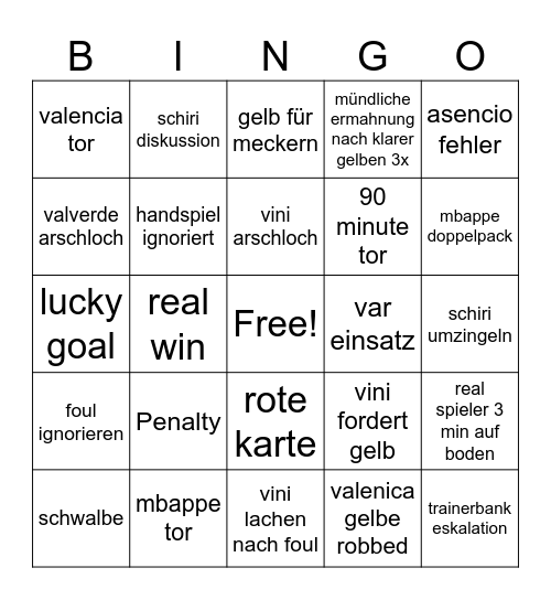 real madrid vs valencia bingo Card