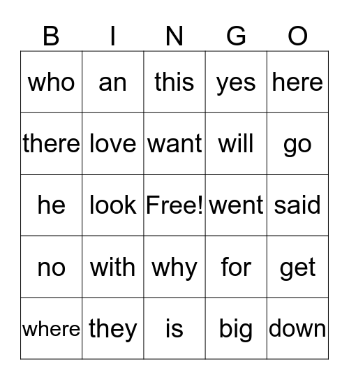 Sight Words Quarter 2 Bingo Card