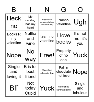 West Ends Anti Valentine’s Bingo Card