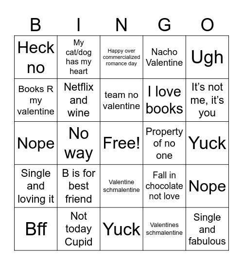 West Ends Anti Valentine’s Bingo Card